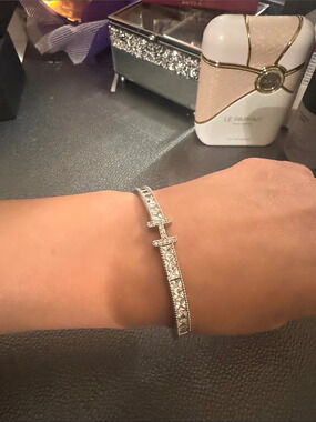 Silver-Tone Crystal Cross Bracelet stainless steel